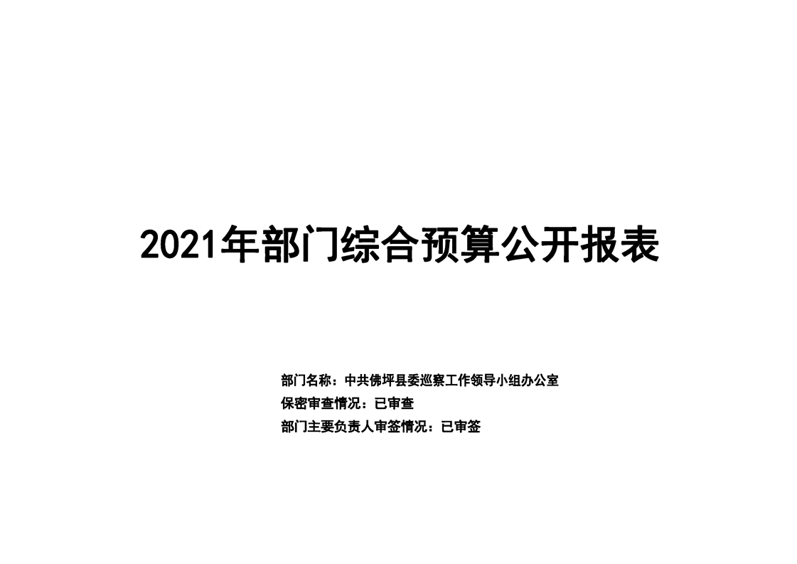 中共佛坪县委巡察工作领导小组办公室2021年部门综合预算